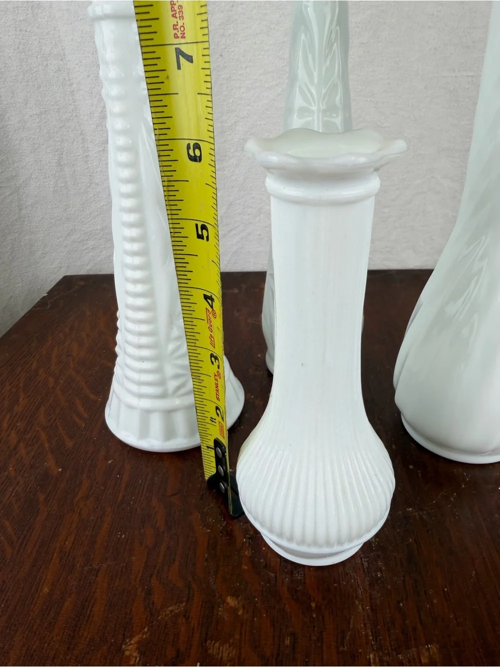Vintage Milk Glass Bud Vases Set of 4 White Embossed Textured Floral Vases
